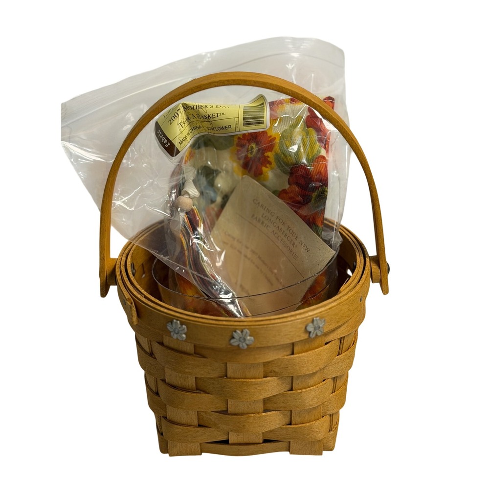 Longaberger Basket 2007 Mother's Day Trim-A-Basket Brown Sunflower Floral Liner